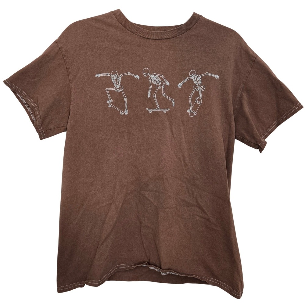 Full Tilt T-Shirt S Brown Skeletons Skateboarding Graphic Contrast Stitch Grunge